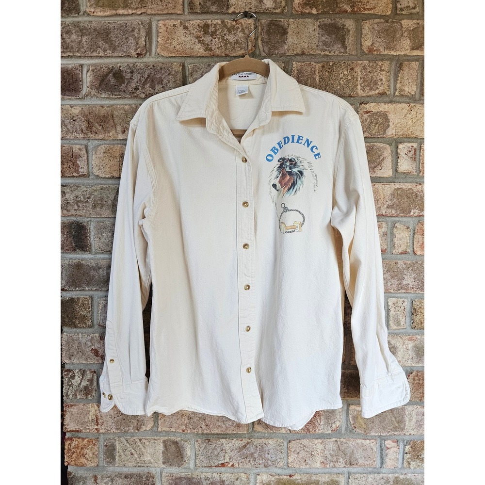 VINTAGE y2K Crystal Springs Collared Button Up Shirt Long Sleeve Dog Obedience